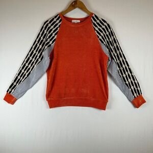 THML Womens Orange Corduroy Mixed Print Raglan Sleeve Top Small Eclectic